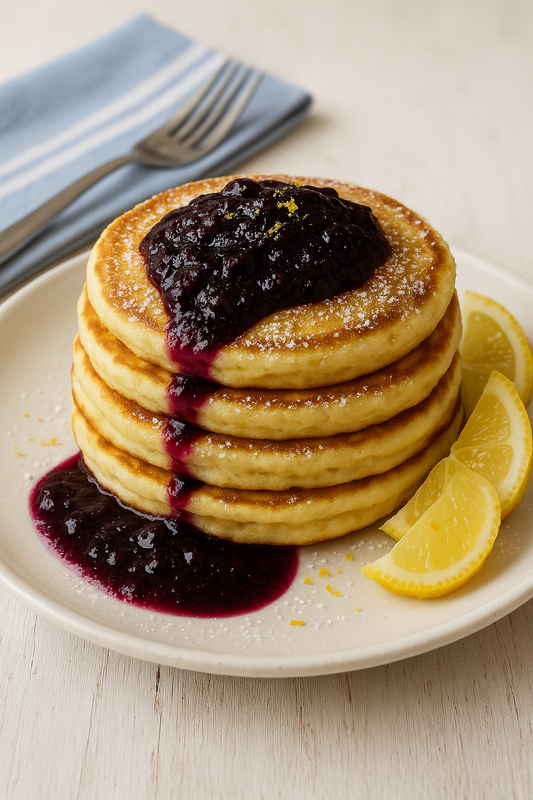 Lemon Ricotta Pancakes with Blueberry Compote