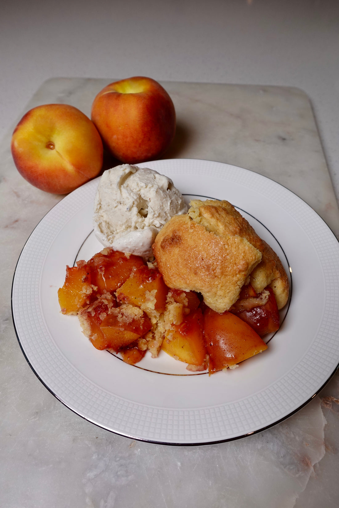 Peach Cobbler with Cornbread Biscuits