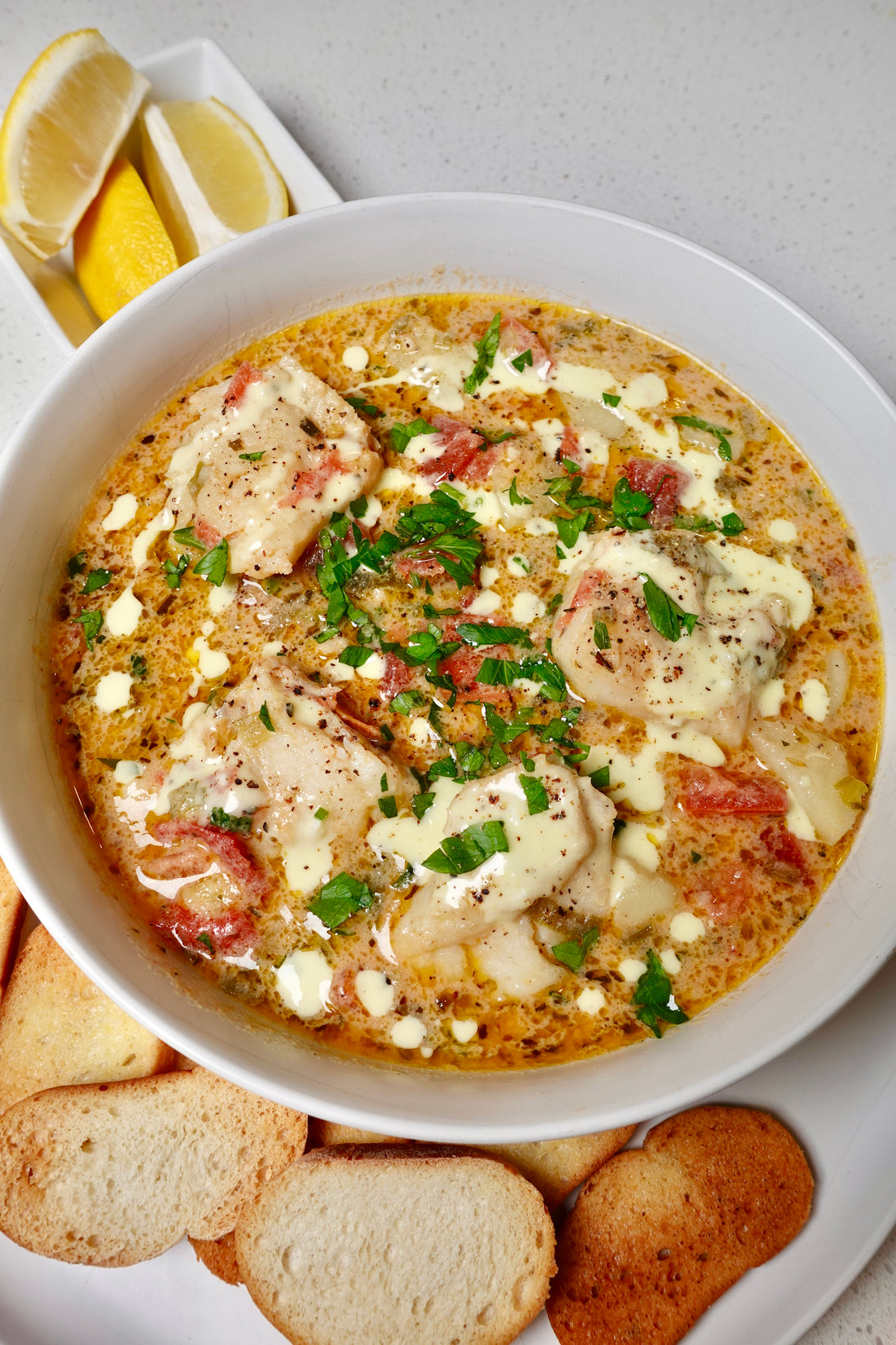 Bourride: Provençal Fish Stew with Garlic Aioli and Croutons