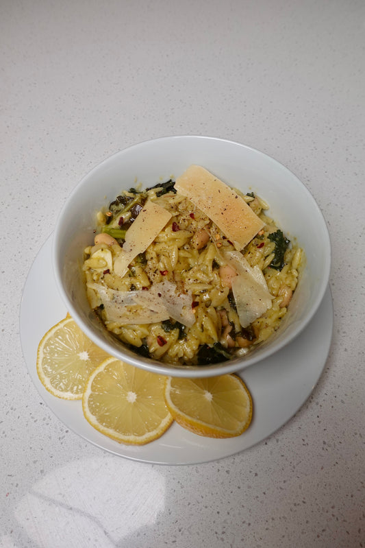 One-Pot Creamy Orzo with White Beans and Kale